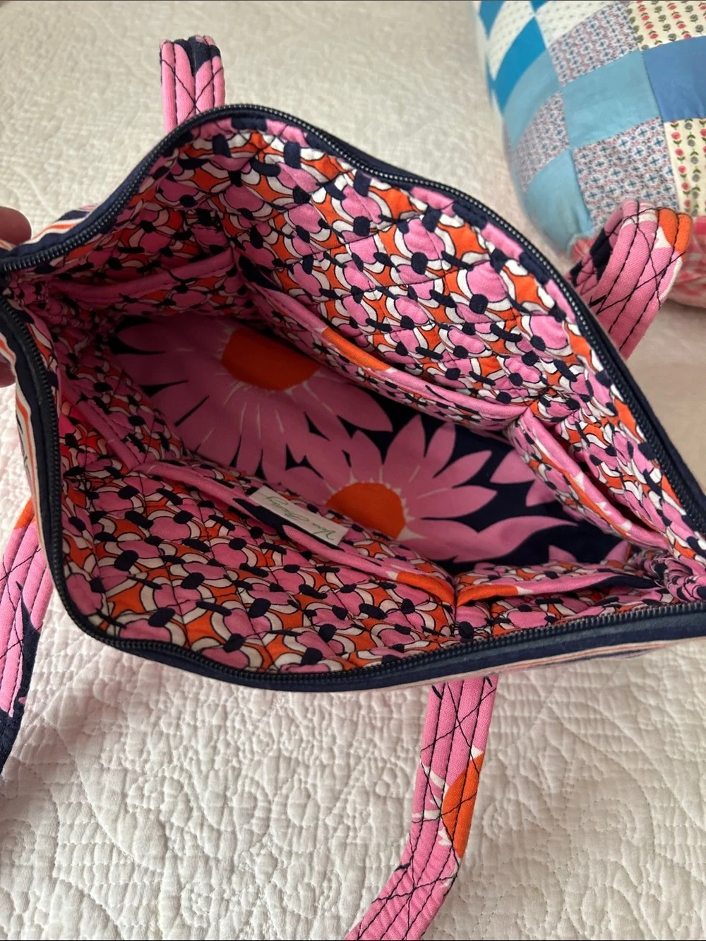 Vera Bradley Quilted Floral Pink and Navy Tote Bag